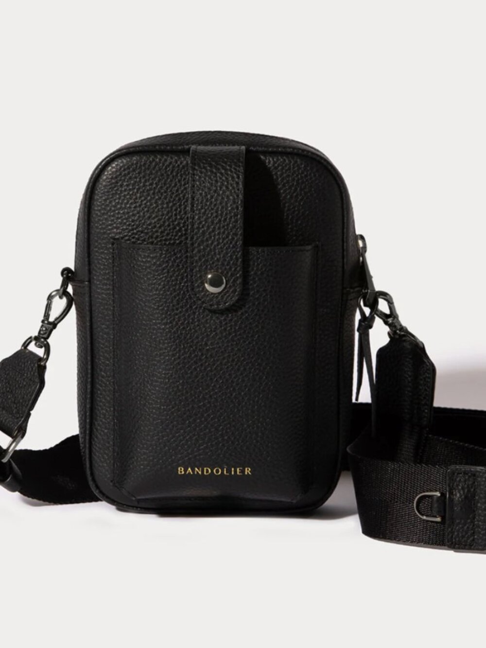 Bandolier Dillon Top Grain Leather Crossbody Bag in Black/Pewter